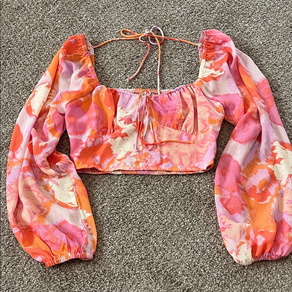 Floral Puff Sleeve Crop Top